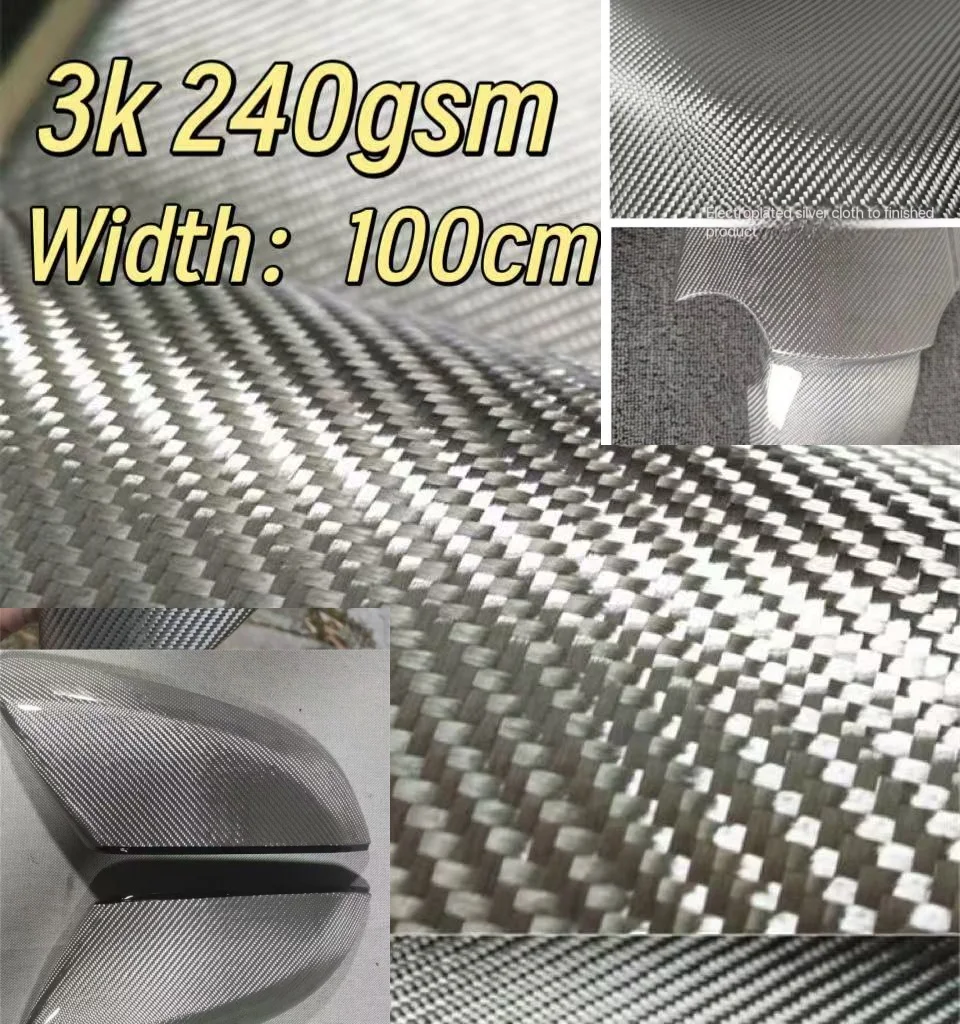 

3K 240 г/м2, яркая посеребренная ткань из стекловолокна, саржа 2x2, ширина 1 м, коммерческий класс для модификации автомобиля