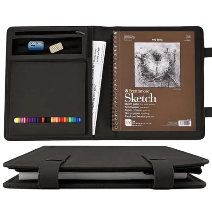 

Кожаная обложка для скетчбука 9x12 - дорожный портфель для хранения, вмещающий большой скетчбук и блокнот на спирали, универсальный набор для художника