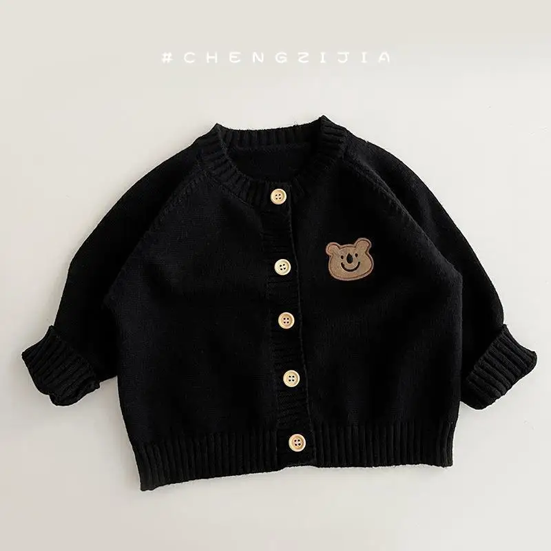 Kids Cartoon Bear Sweater Thin Knit Cardigan Coat Long Sleeve Outwear Ins Korean Style Baby Clothes for Autumn Winter