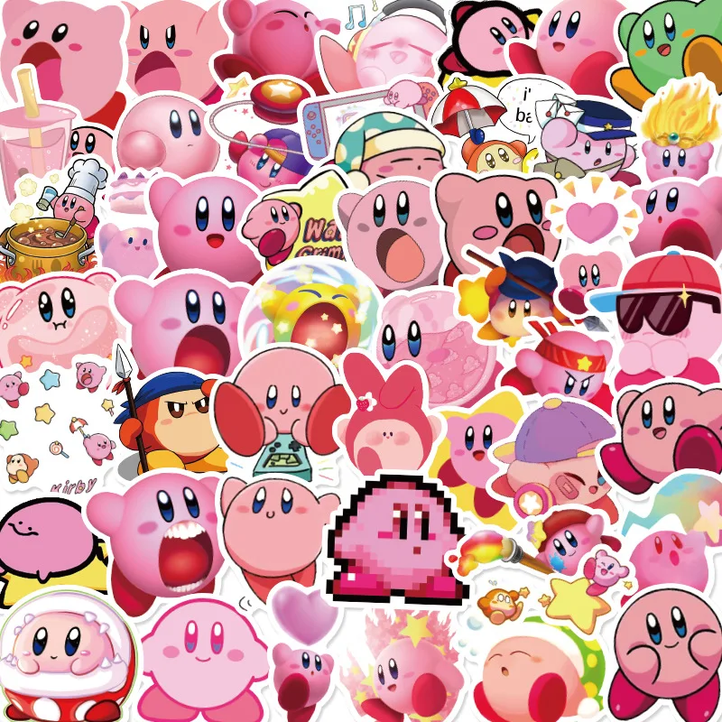 50PCS Pink Kirby Cute Cartoon Sticker Notebook Waterproof Graffiti Stickers Decoration Supplies