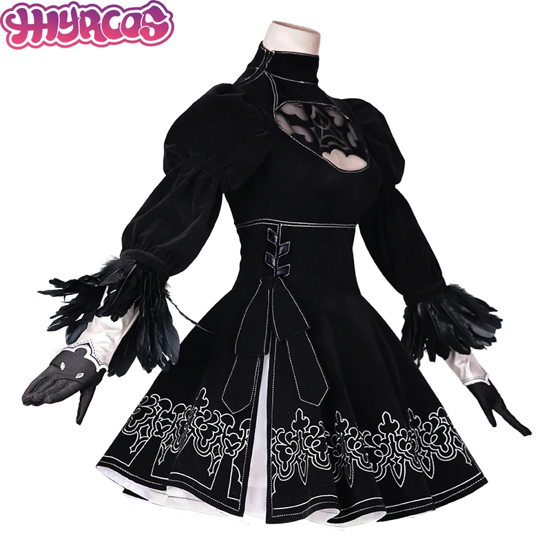 Game NieR 2B Dress No. 2 Type B Cosplay Costume Premium Fabrics For Automata Black Uniform 2B Shoes Anime Wigs For Women Party