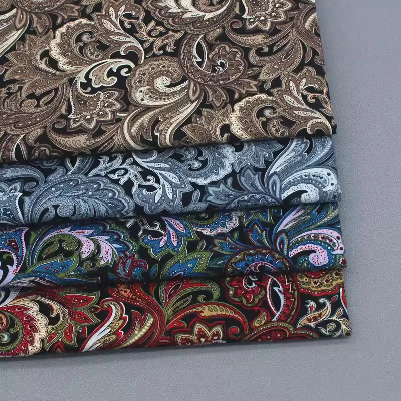 145cm*50cm Black and White Cashew Printed Cloth Sewing Fabric, Phoenix Tail Ethnic Style Colorful Pure Cotton tela tissue