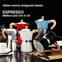 Vintage Italian Moka Pot 300ml 6 Cup,Wooden Handle Stovetop Espresso Maker for Camping Home,Classic Induction Safe Coffee Gift