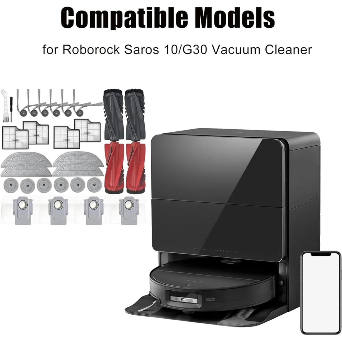 ABXHH-Kit de accesorios de repuesto para aspiradora Saros 10/G30, cepillo lateral principal, filtros HEPA, almohadillas para fregona, bolsas de polvo