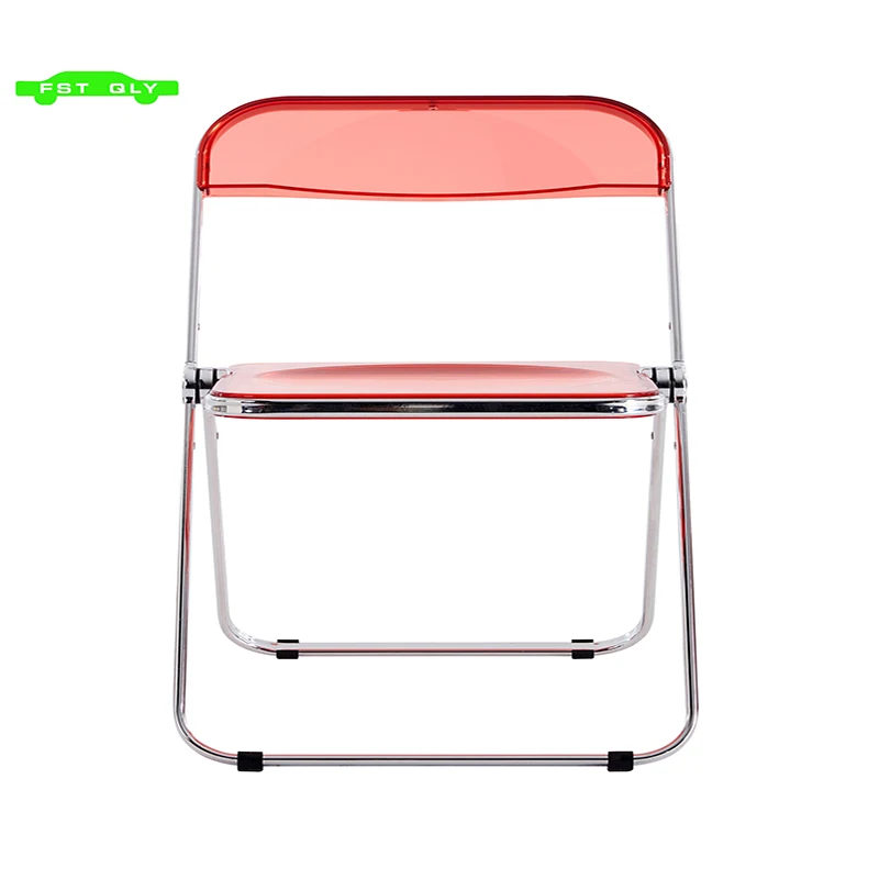 RED Clear Transparent Folding Chair Chair Pc Plastic Living Room Seat