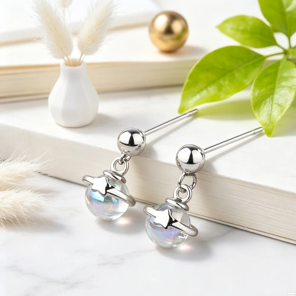 Magic Color Planet Dangle Earrings For Women Girls Genuine 925 Sterling Silver Earrings Women Fashion Jewelry For Party Dance