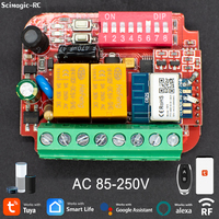 Tuya WIFI Universal 433-868MHz Smart Garage Door Opener 2CH Board Momentary Receiver Controller for Fixed Rolling Code Alexa