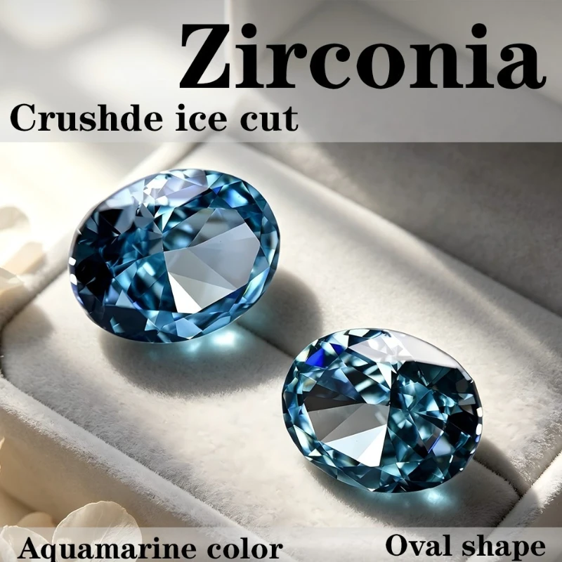 Cubic Zirconia Stone Oval Shape Crushed Ice Cutting Aquamarine Color CZ 4K Cutting 5A+ Quality Laboratory Production