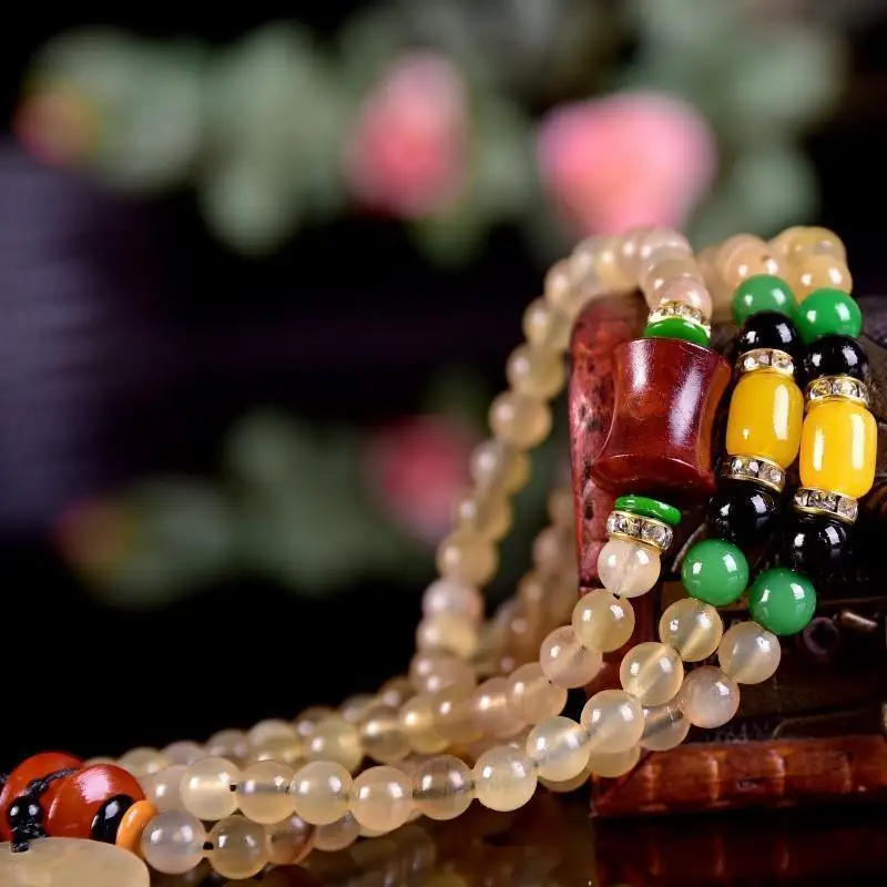 Bracelet 108 Unisex Buddhist Prayer Beads Peace Pixiu Style Sheep Horn Necklace