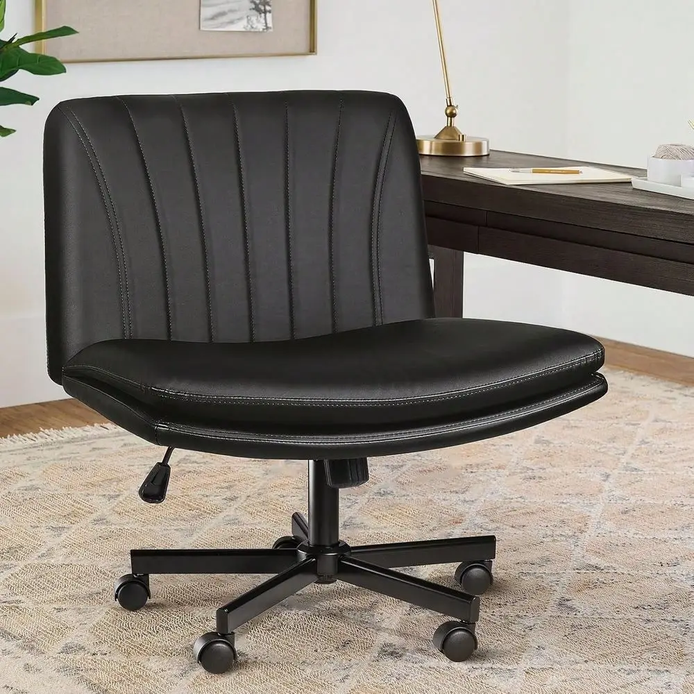 

Criss Cross Chair With Wheels,PU Padded Armless Cross Legged Office Desk Chair For Home Office,Modern Swivel Height Adjustable