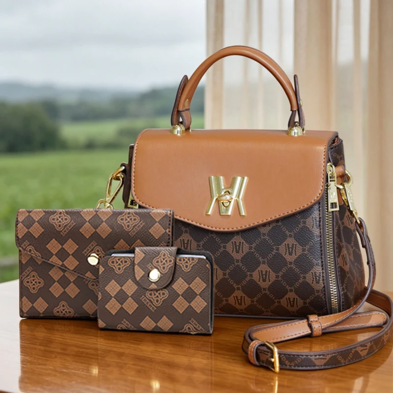 3-piece women's bag set, small square bag with adjustable-width double shoulder straps for ladies.