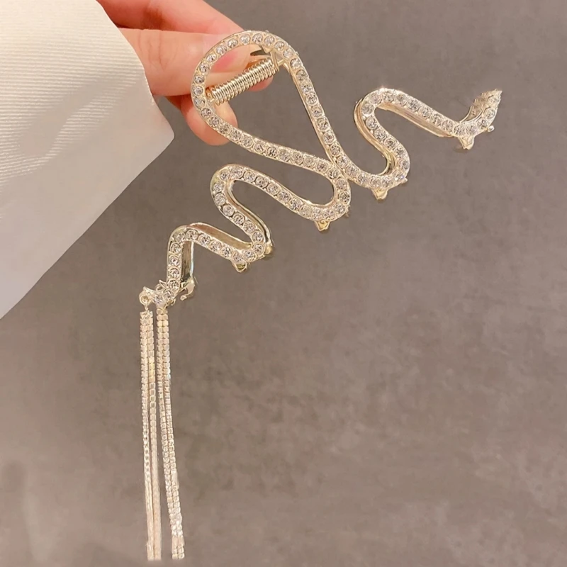 1pc High end tassel chain with diamond grip clip, back of head spoon, coiled hair, shark clip, metal clip, headwear for women