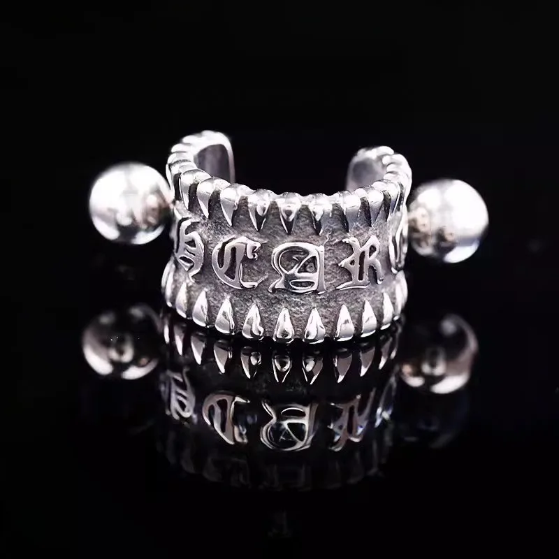 Vintage Buddhist Scriptures Earrings for Men Women Personalized Hip Hop Screws Earstuds Fashion Thai Silver Art Earring KOFSAC