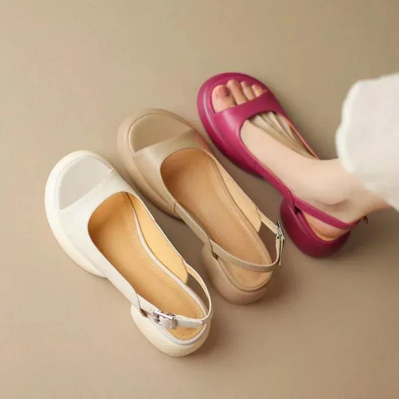 

New Women Leather Platform Sandals Ladies Gladiator Open Toe Soft Sole Beach Shoes Women Shallow Roman Shoes Sandalias De Mujer