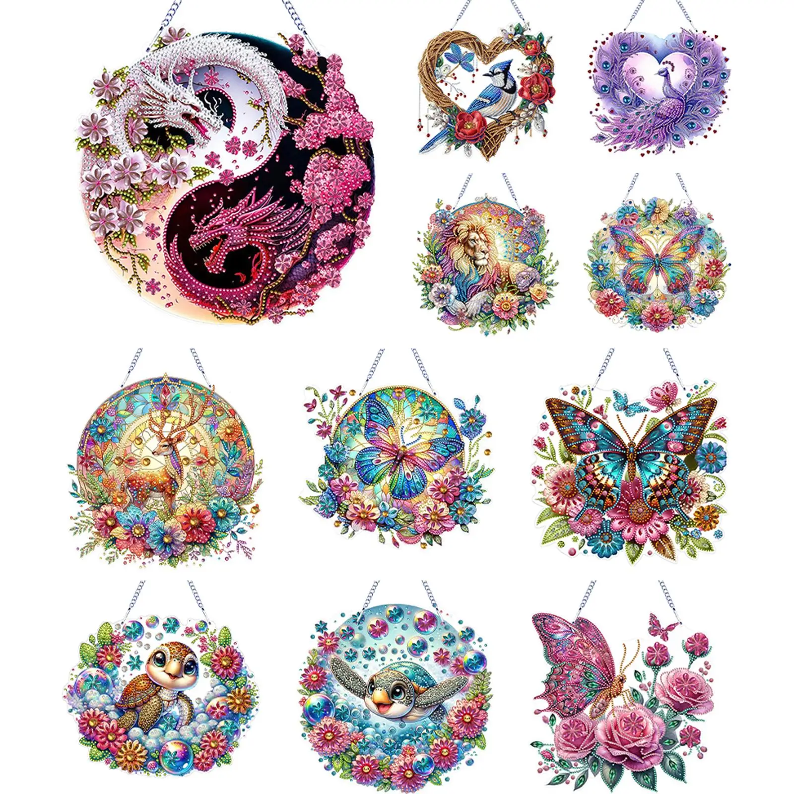 

Diamond Art Window Pendants Double Sided Special Shaped Cute Animal Rhinestone 5D DIY Diamond Art Hanging Decor for Adults