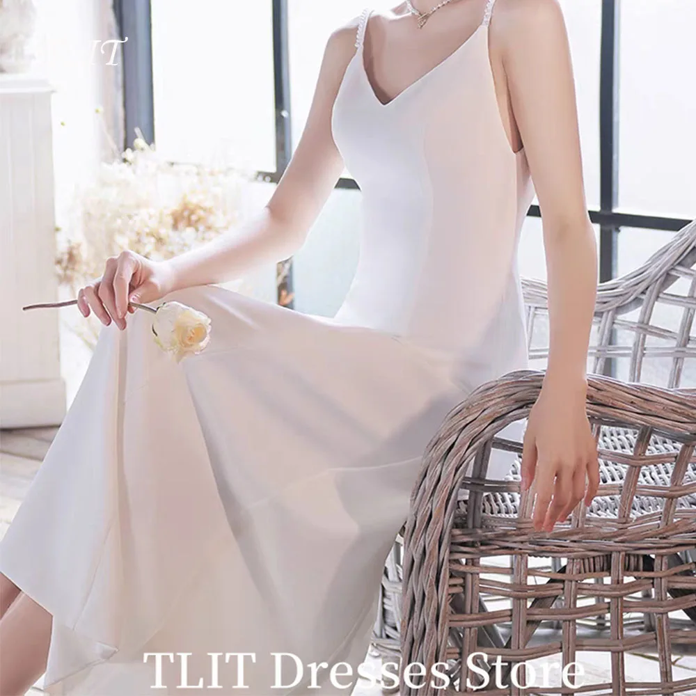 

TLIT Elegant White Satin Evening Dresses Pearl Backless Sweetheart Prom Gowns Wedding Photos Shoot Customized Detachable Big Bow