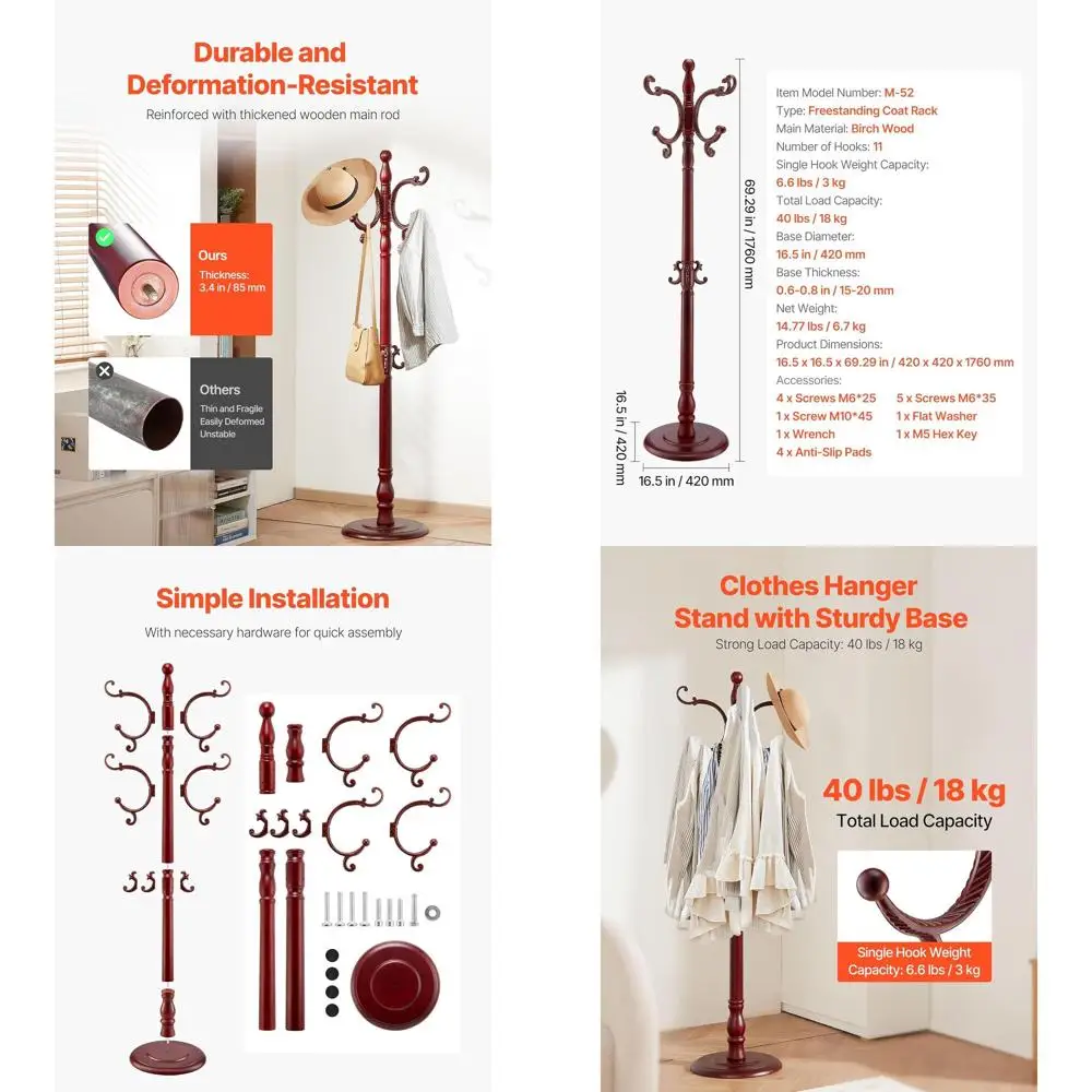 

Элегантная деревянная напольная вешалка для одежды с 11 крючками и утяжеленным основанием для стильного хранения вещей в прихожей