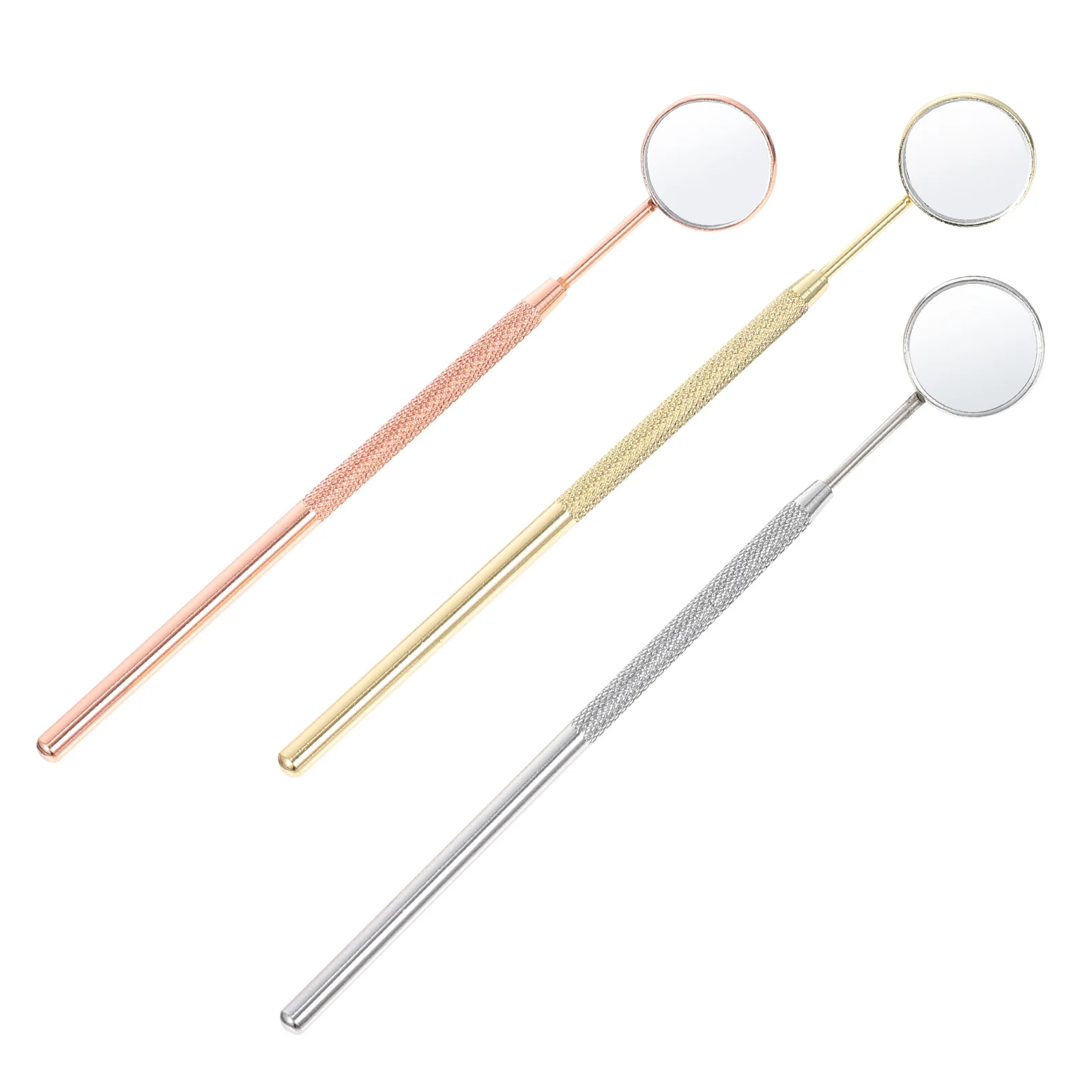 

3Pcs Handheld Eyelashes Mirror Stainless Steel Teeth Inspection Tool Long Handle Durable Portable Beauty Supplies