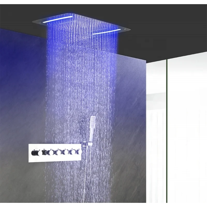 All Copper Embedded Concealed US Shower Head Set Temperature Controlled Concealed 4 Way Shower Mixer Set Bathroom