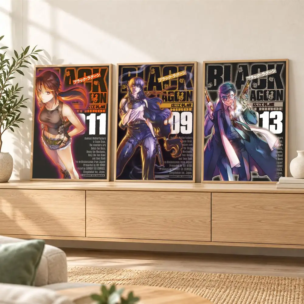Anime B-Black Lagoon Poster Wall Stickers Self Adhesive Art Mural HD Print Decals for Bedroom Living Room Home Decor Gift