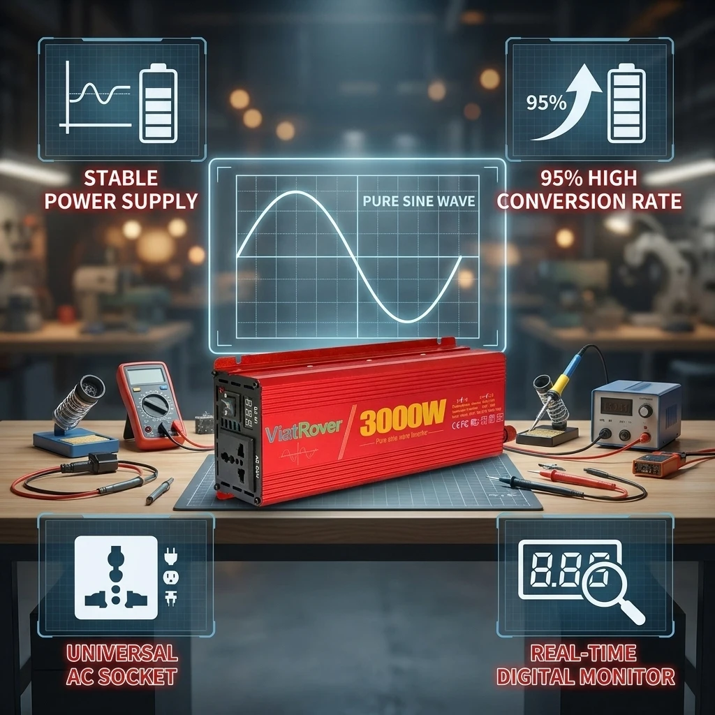 Versatile Pure Sine Wave Inverter 1200W/2000W/2600W for Laptops Phones Tablets - Home Car RV Compatible 110V-120V 220V-240V