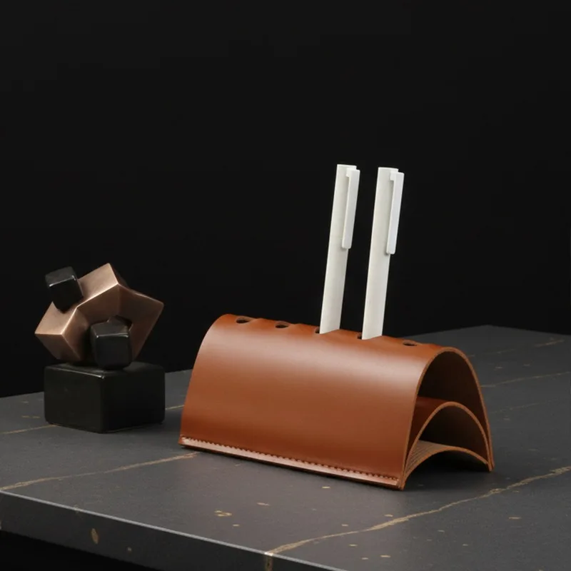 Leather Pu Three Dimensional Multi Pen Storage Pen Holder Office Desk Simple Fashion High End Pencil Case Back To School Pencil