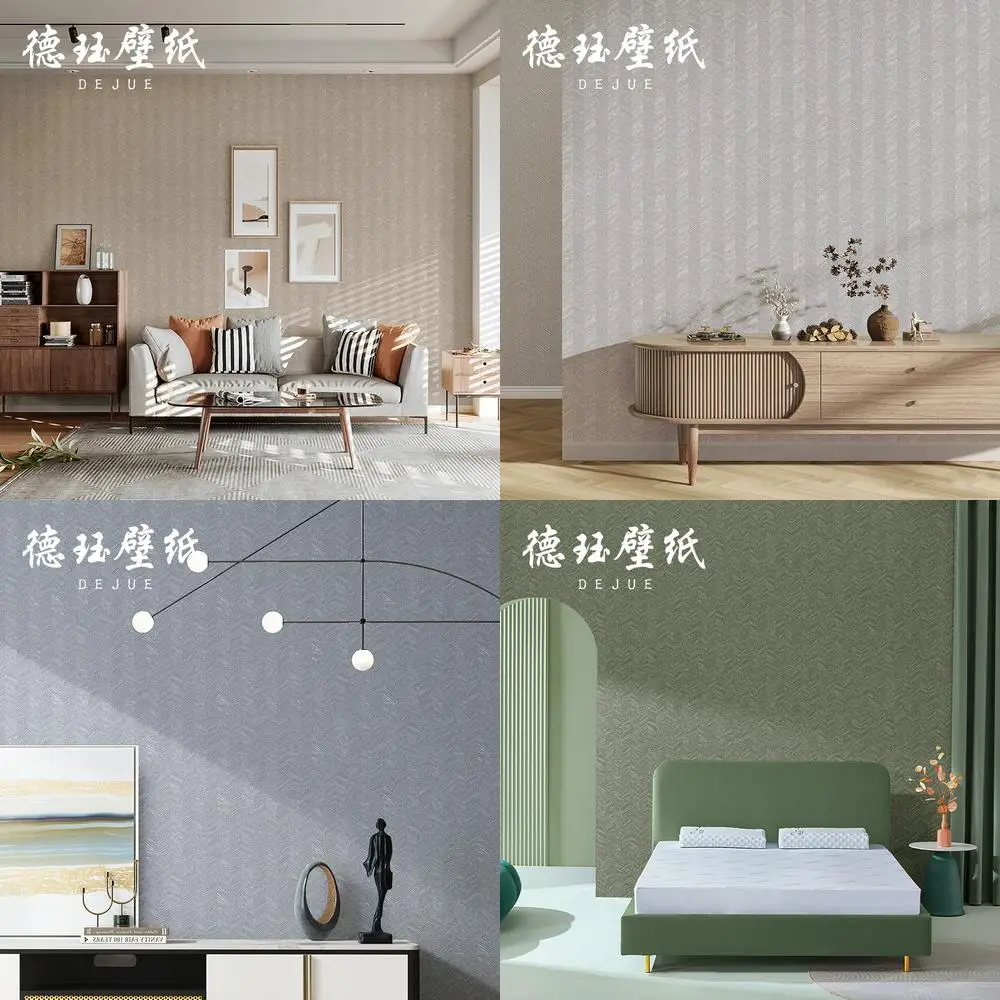Nordic Solid Color Grass Weave Herringbone Gray Stripe Linen Wallpaper for Chinese Style Bedroom Living Room Background Wall