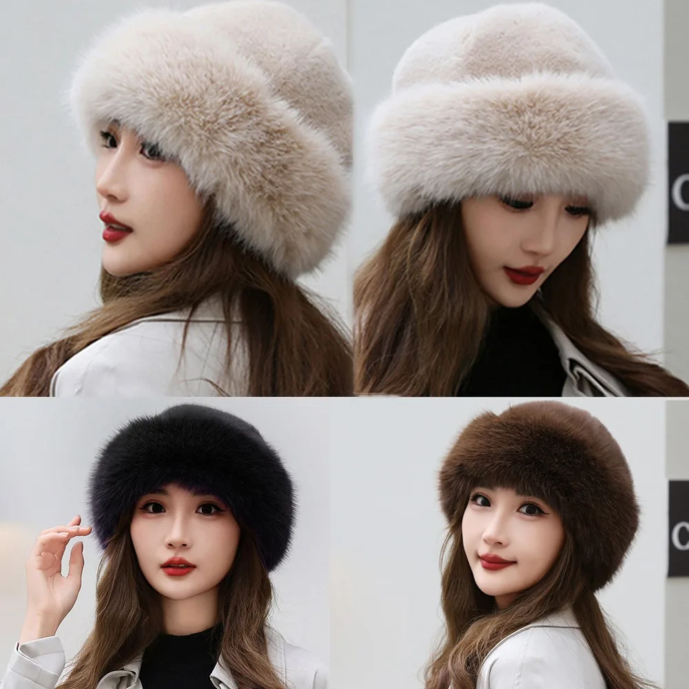 Fluffy Fur Bucket Hat For Women Plush Fisherman Hat Warm Women's Winter Hat Thicken Cold Snowy Day Panama Cap Chrismas Gifts