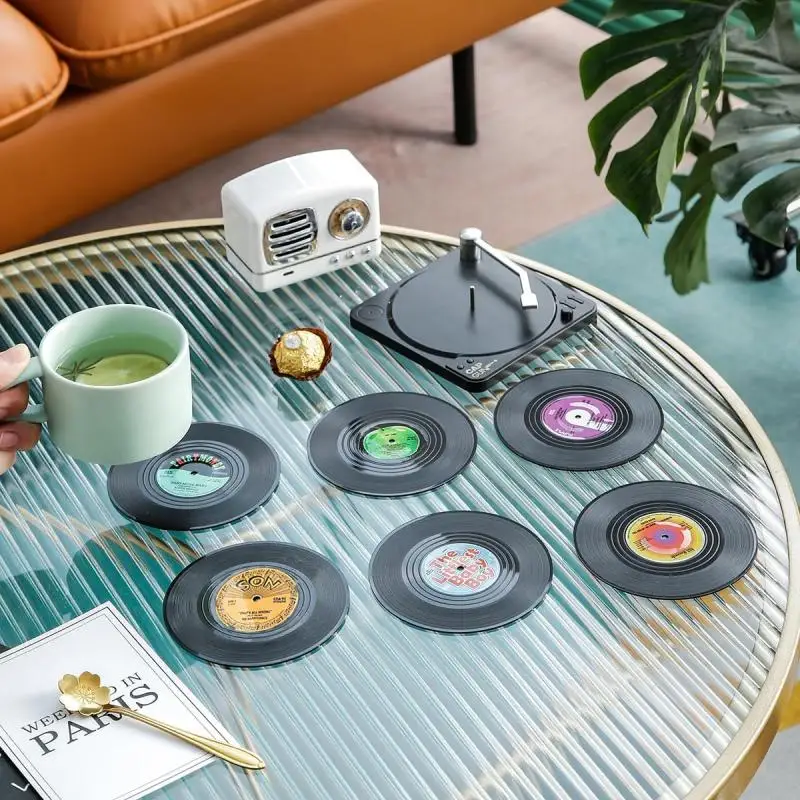 6/4/2PCS Retro Vinyl Record Cup Coaster Anti-slip Coffee Coasters Heat Resistant Music Drink Mug Mat Table Placemat Decors Gifts