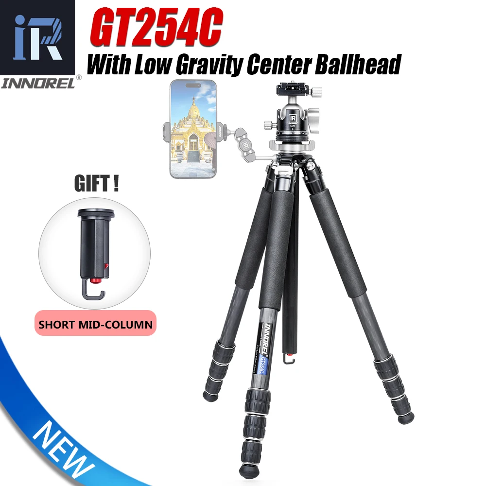 

Carbon Fiber Tripod-INNOREL GT254C Camera Tripod Professional Compact Portable Stand for Travel Outdoor Digital DSLR Load 15kg
