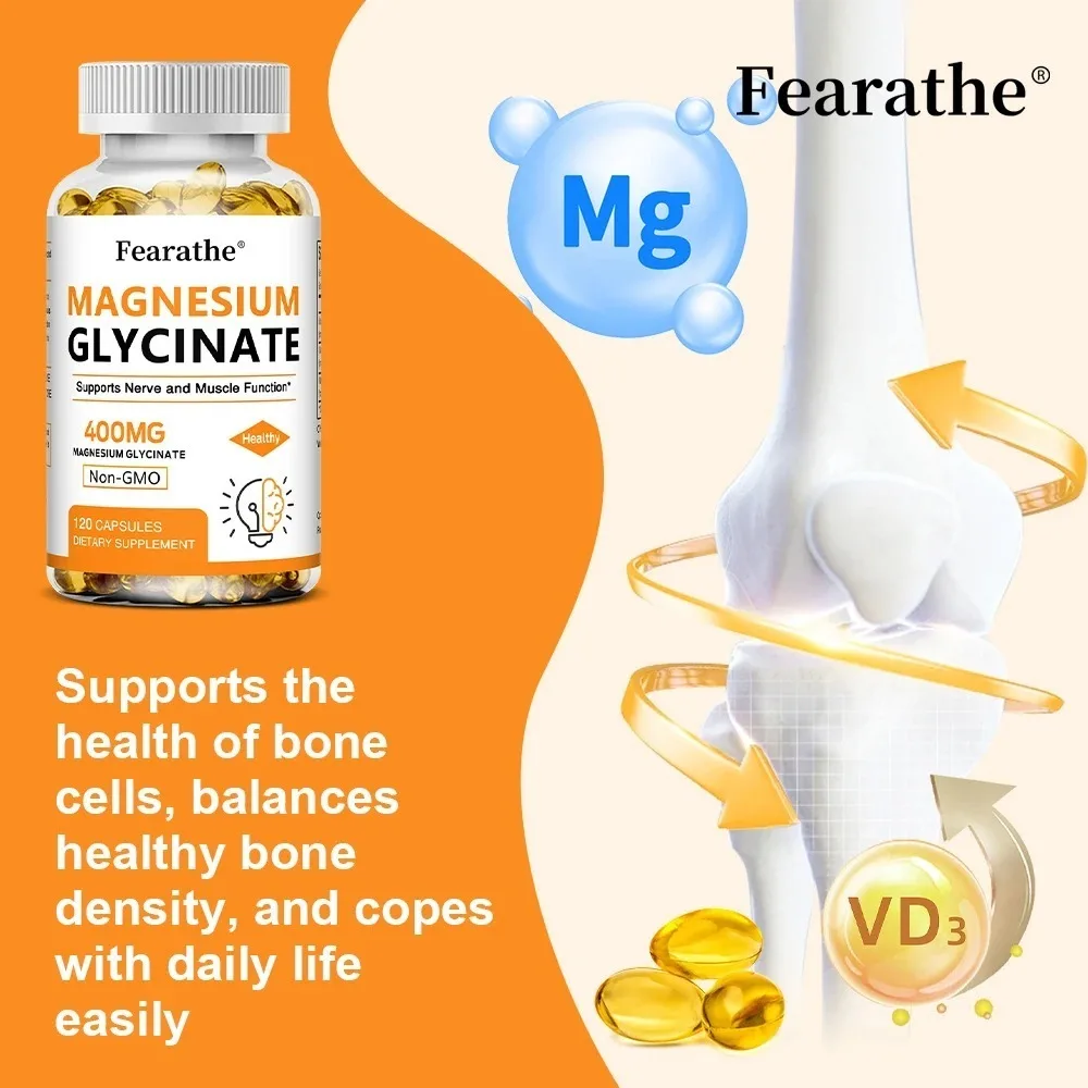 Magnesium Glycinate 400mg Softgels with Vitamin D3 & B6, High Absorption, Supports Sleep, Muscle & Calm,Bone Health,120 Capsules