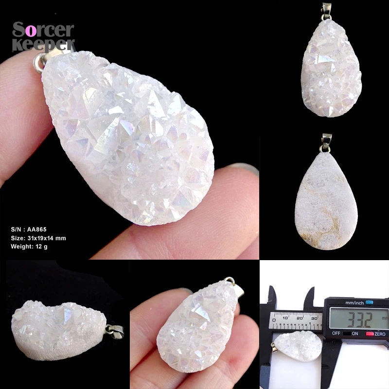Натуральный с друзовым камнем, кулон с каплями воды, кристаллы, изготовление ювелирных изделий, ожерелье, аксессуар, модные жеоды, грубые драгоценные камни, подвески AA737