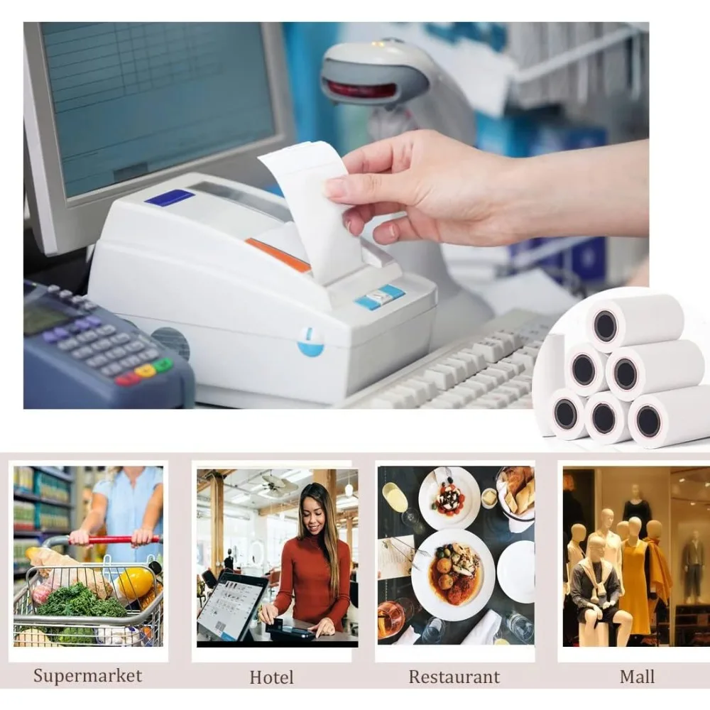 لفات ورق الإيصالات الحرارية 2.25 × 50 لطابعات نقاط البيع وتسجيل النقد، 200 لفة