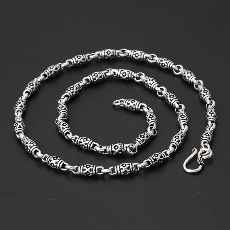 S925 sterling silver ornament classic men's and women's necklace fashion Vintage Thai silver bamboo joint thick straps