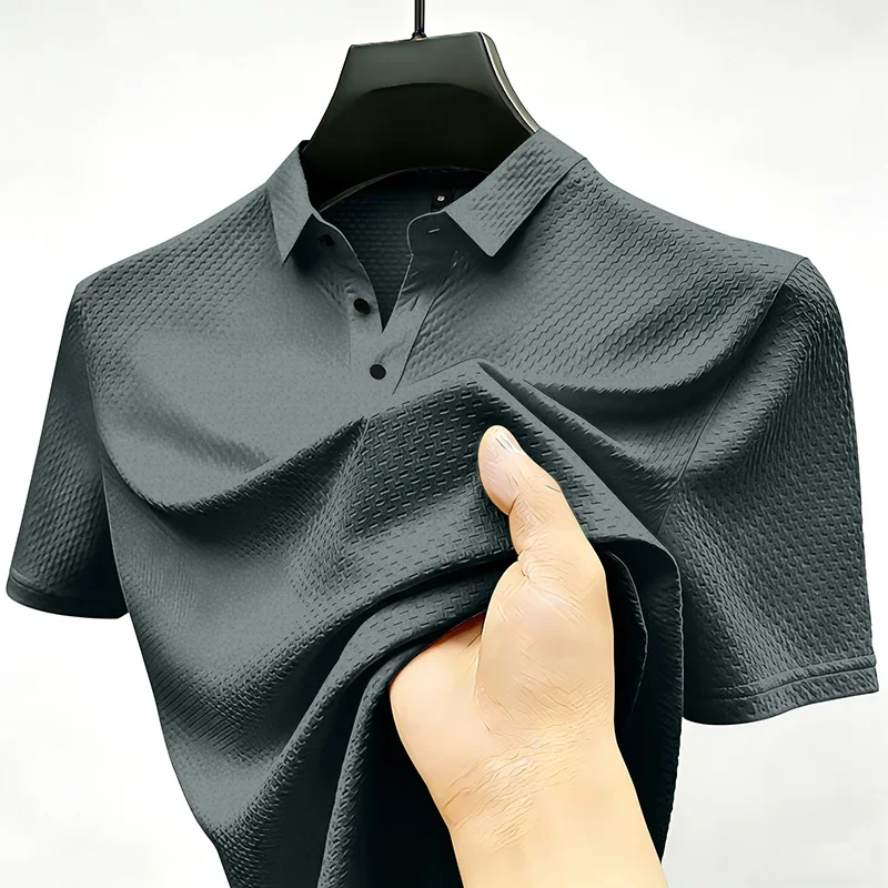 Herren-Poloshirt mit Waffelstruktur, kurzärmelig, lässig, mit Umlegekragen und Knopfleiste, weich, atmungsaktiv, zum täglichen Tragen