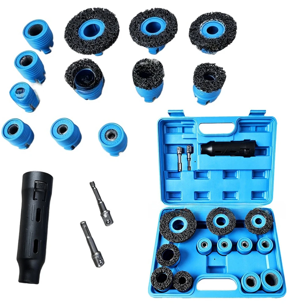 15pcs Car Tire Wheel Lug Nut Rust Remover Cleaning Brush Multi-Size Brush Heads Refurbishment Stain Removal Wire Ring Polishing
