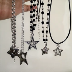 Simple Trendy Star Hollow Choker Necklace Pendant Neck Jewelry Grunge Charm Accessories Women Men's Fashion Party Chain Necklace