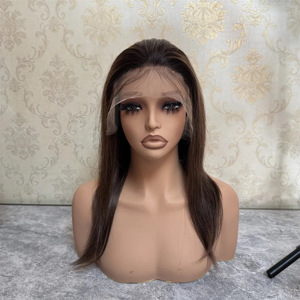 

16 inch #4 Chocolate Brown Wig Human Hair Straight 13x4 Hd Lace Front Wigs 150% Density Shoulder Chocolate Brown Human Hair Wig