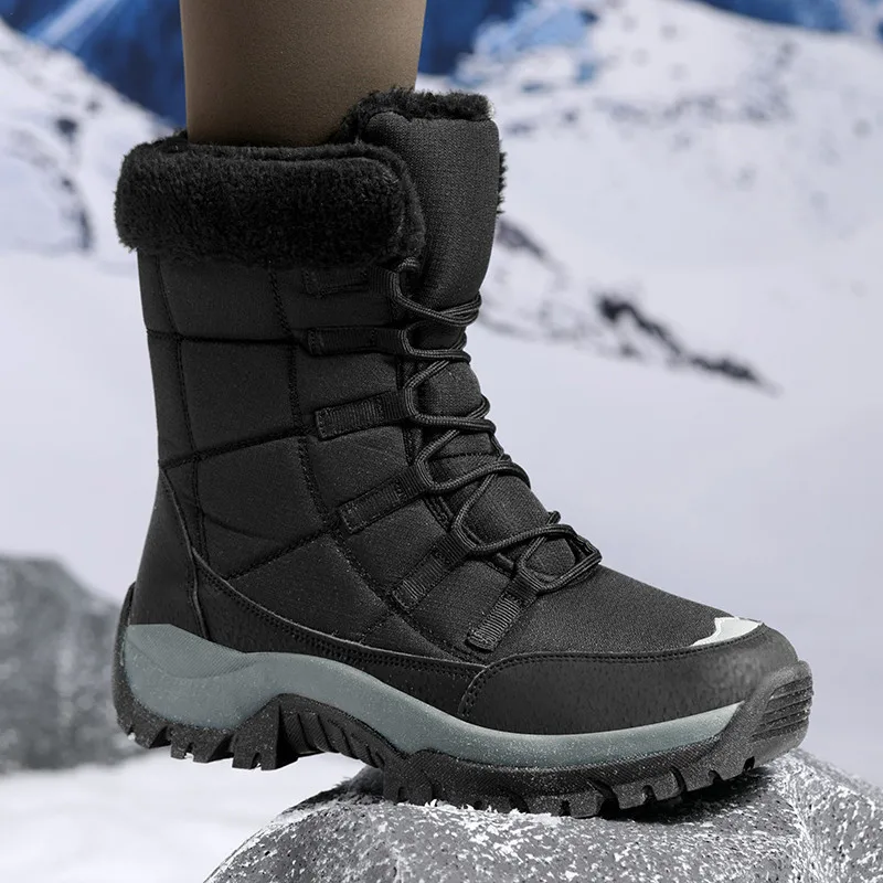

Women Snow Boots 2026 New Winter Mid Calf Fleece Lined Thickened Warm Northeast Cotton Boots Plus Size Shoes