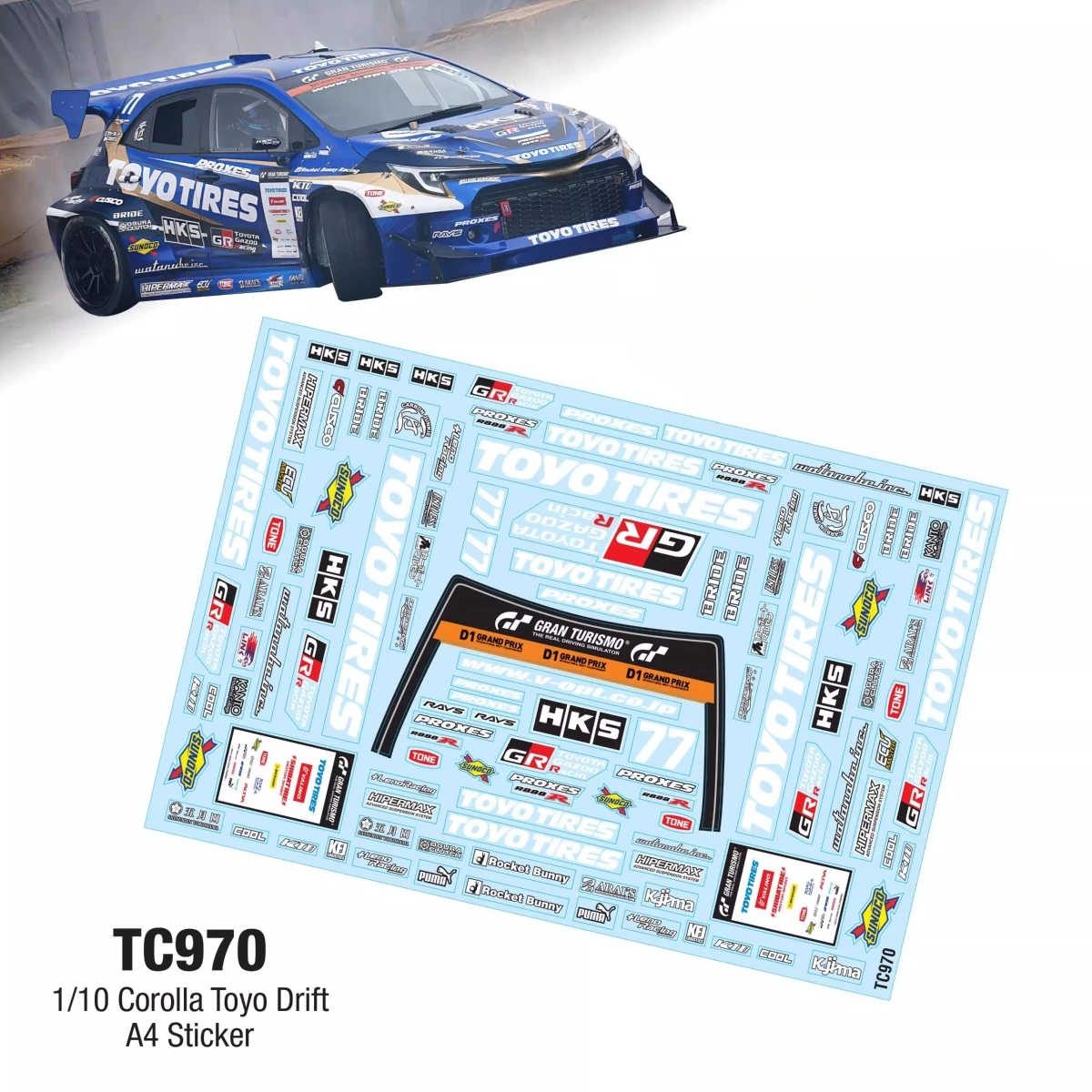 TC970 1/10 Corolla Toyo Tire RC Drift Наклейка/Лист наклейки (вready вырезать)