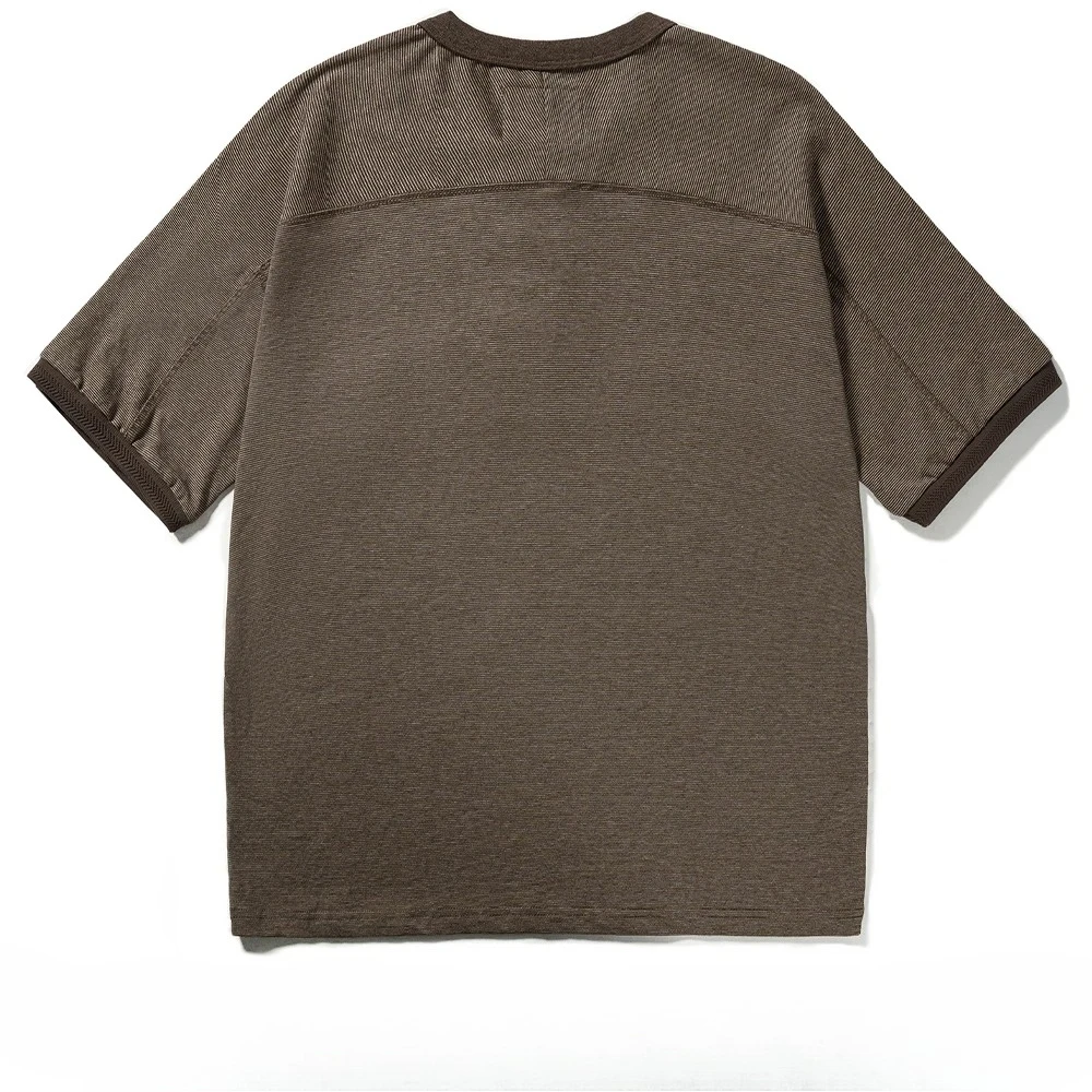 Men's American Retro T-shirt Heavyweight Loose Fit Short Sleeve Henry Collar Neutral Design Casual Loose Shirt
