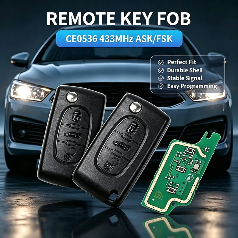 3 Buttons 433Mhz Remote Car Key Replacement Accessories CE0536 For Peugeot 207 307 308 407 607 807 For Citroen C2 C3 C4 C5 C6 C8