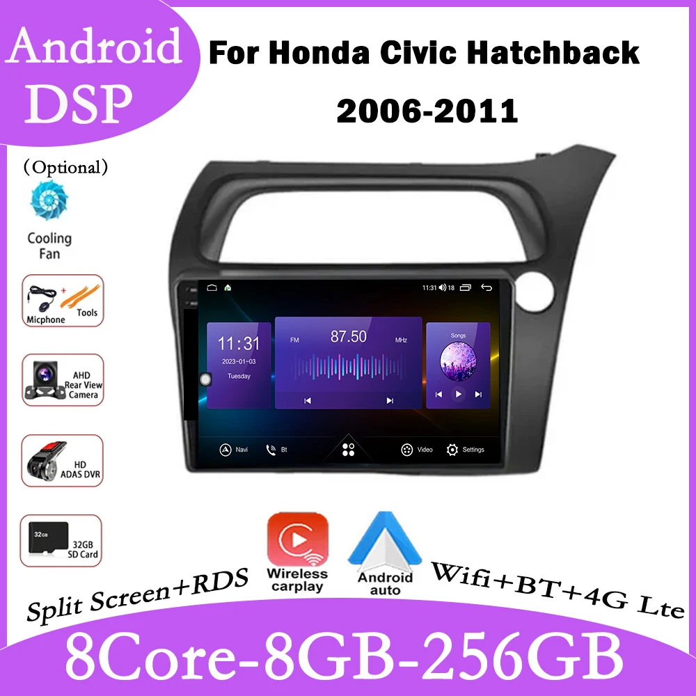 

Автомагнитола на Android 14 для Honda Civic Hatchback 2006-2011, мультимедийный плеер с GPS-Навигатором, DSP