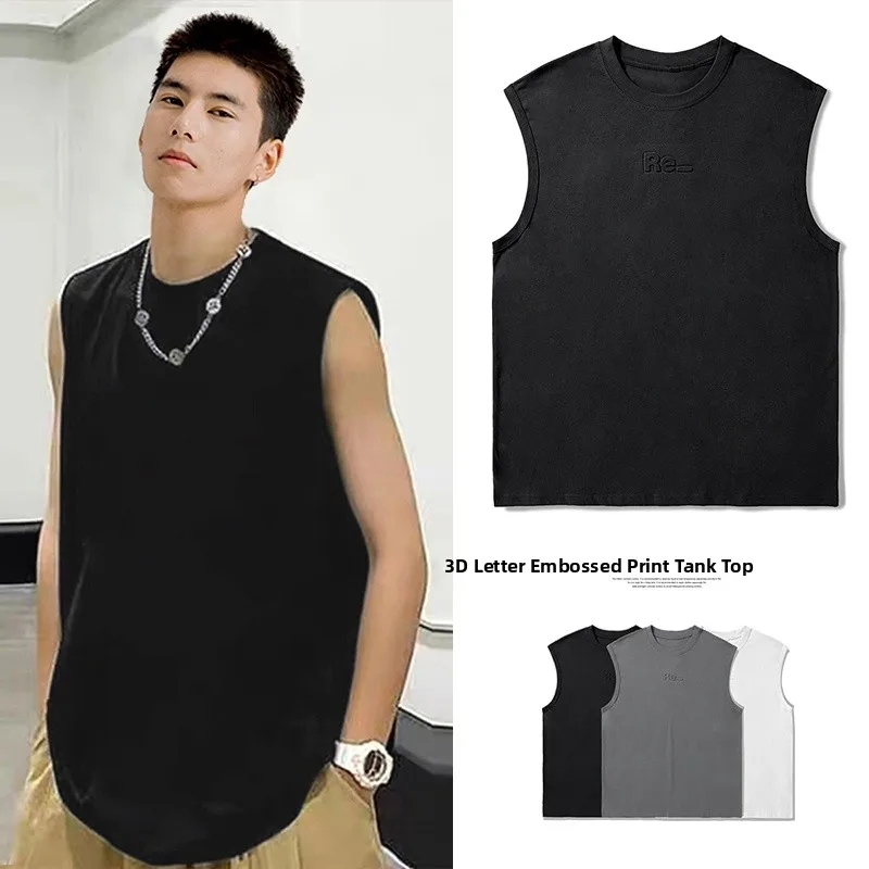 

Американская летняя мужская майка-футболка свободного кроя из чистого хлопка для фитнеса и спорта в стиле хип-хоп, большие размеры