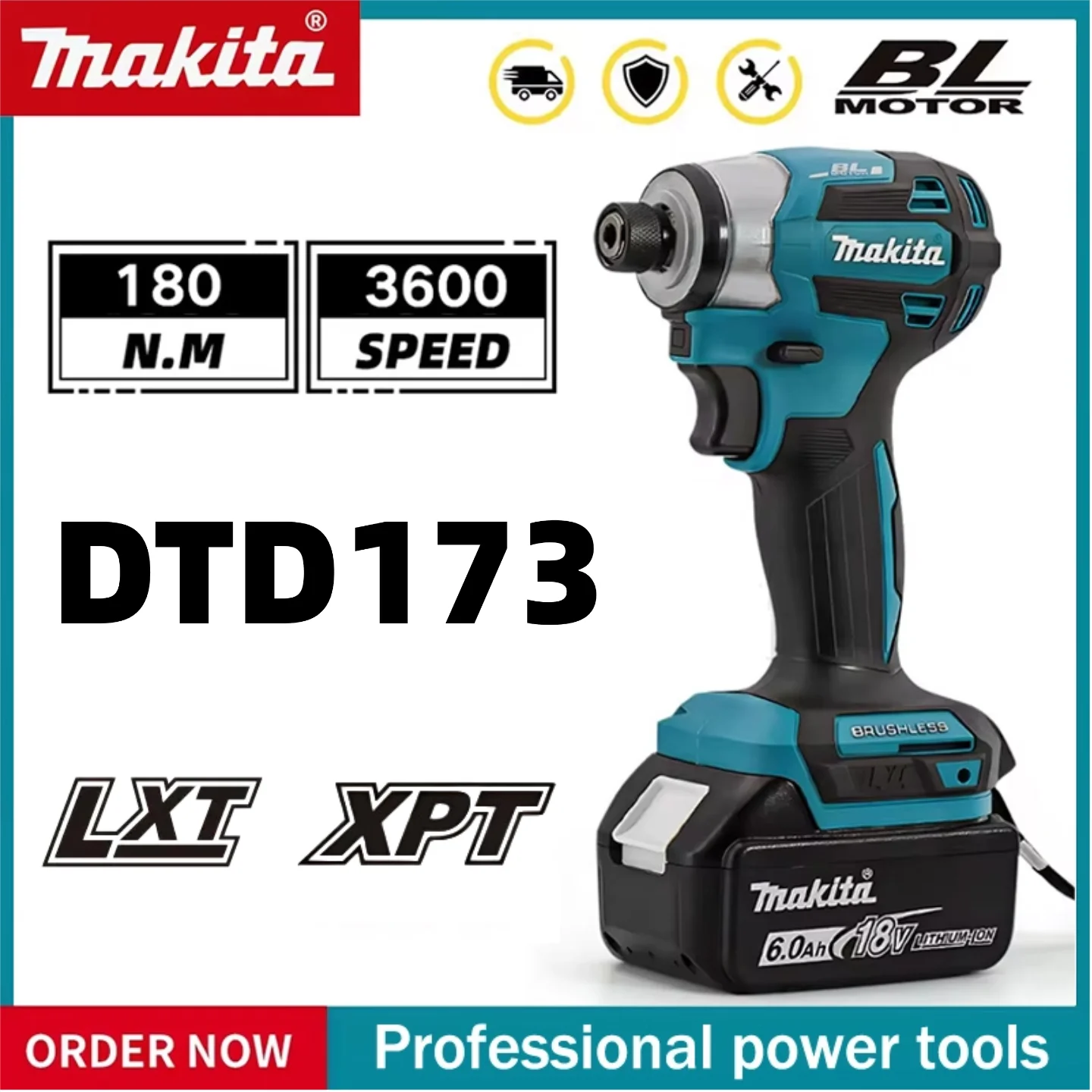

Makita DTD173 18V cordless impact drill, 180 N.m brushless electric screwdriver, LED light, multi-functional household tool
