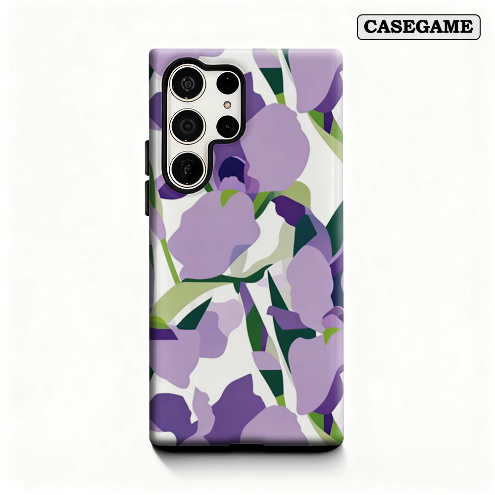 Casegame Phone Case for Samsung Galaxy S26 S25 Ultra S24 S23 Plus Shockproof Double Layer Tough Back Purple Iris Art Cover