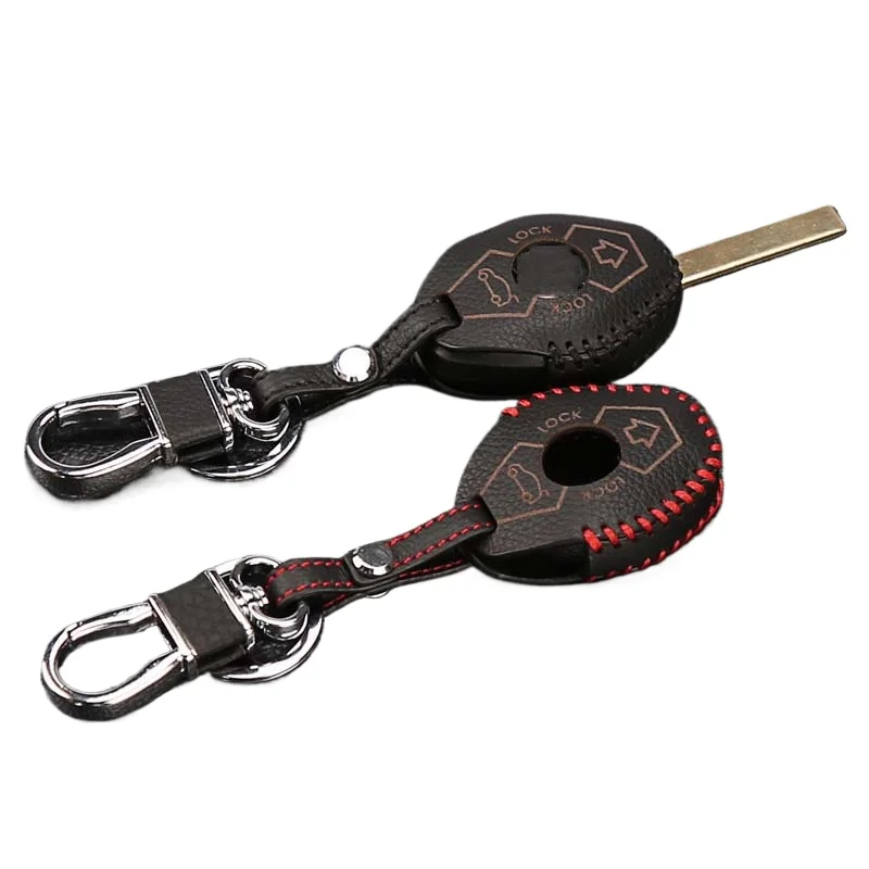 2 Button Genuine Leather Car Remote Key Case Cover Shell  for BMW X3 X5 Z3 Z4 3 5 7 Series E38 E39 E46 E83 M5 325i Wallet Bag