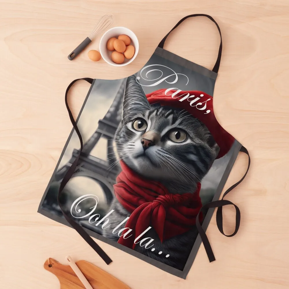 

Bonjour Paris Ooh la la French Cat Eiffel Tower Apron For Home Accessories Kitchen And Home Items Apron