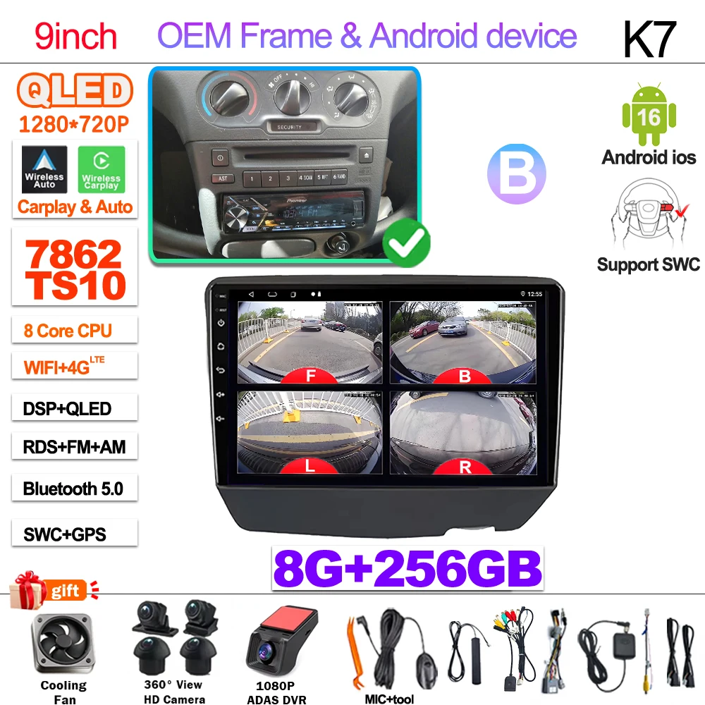7“ 9” Android 16 Autoradio Voor Toyota Vitz XP10 Yaris Platz Echo 1999 2000 2001-2005 Multimedia Video Player Carplay GPS RDS