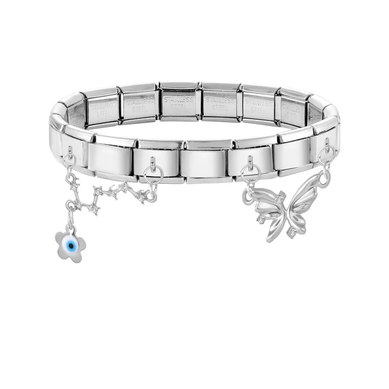 Nouveaux pendentifs doubles en forme de cœur et de fleur, breloques italiennes pour bracelet de 9 mm, en acier inoxydable, fabrication de bijoux DIY, cadeau, vente en gros